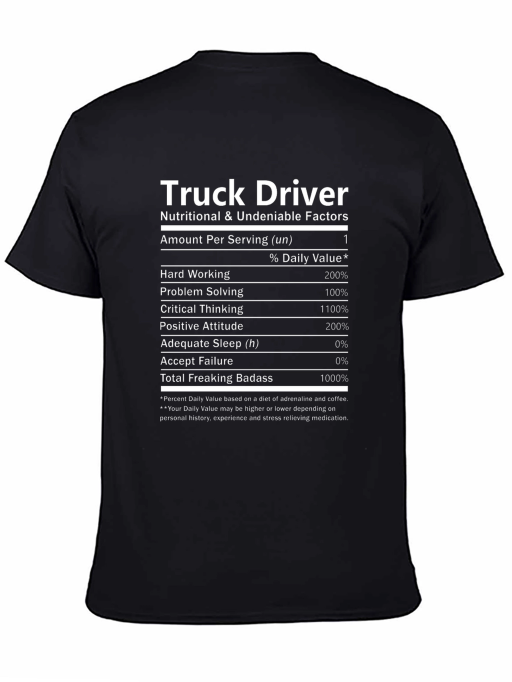 Truck Driver Nutrition Facts Graphic Tee