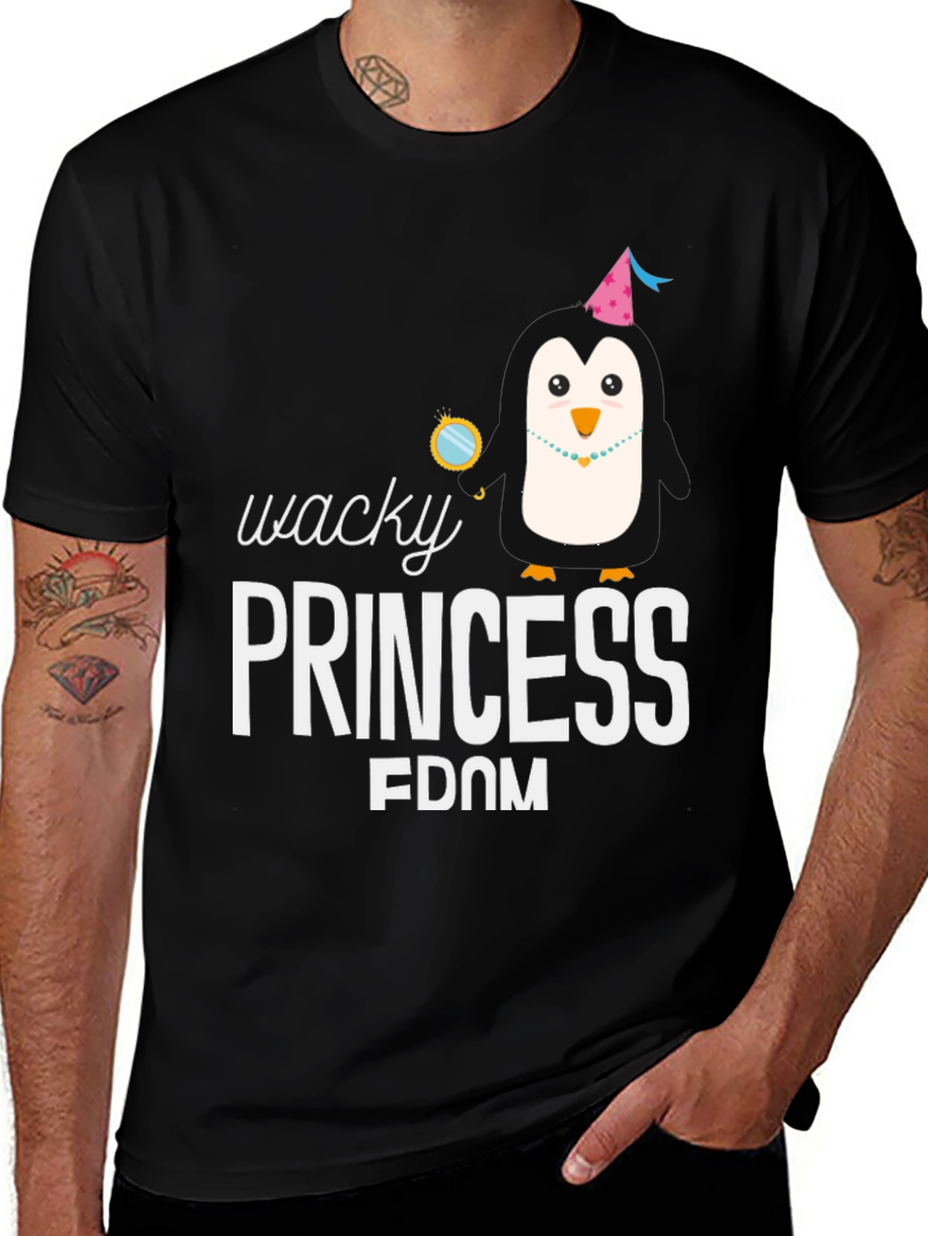 Wacky Princess Penguin T-Shirt - Black
