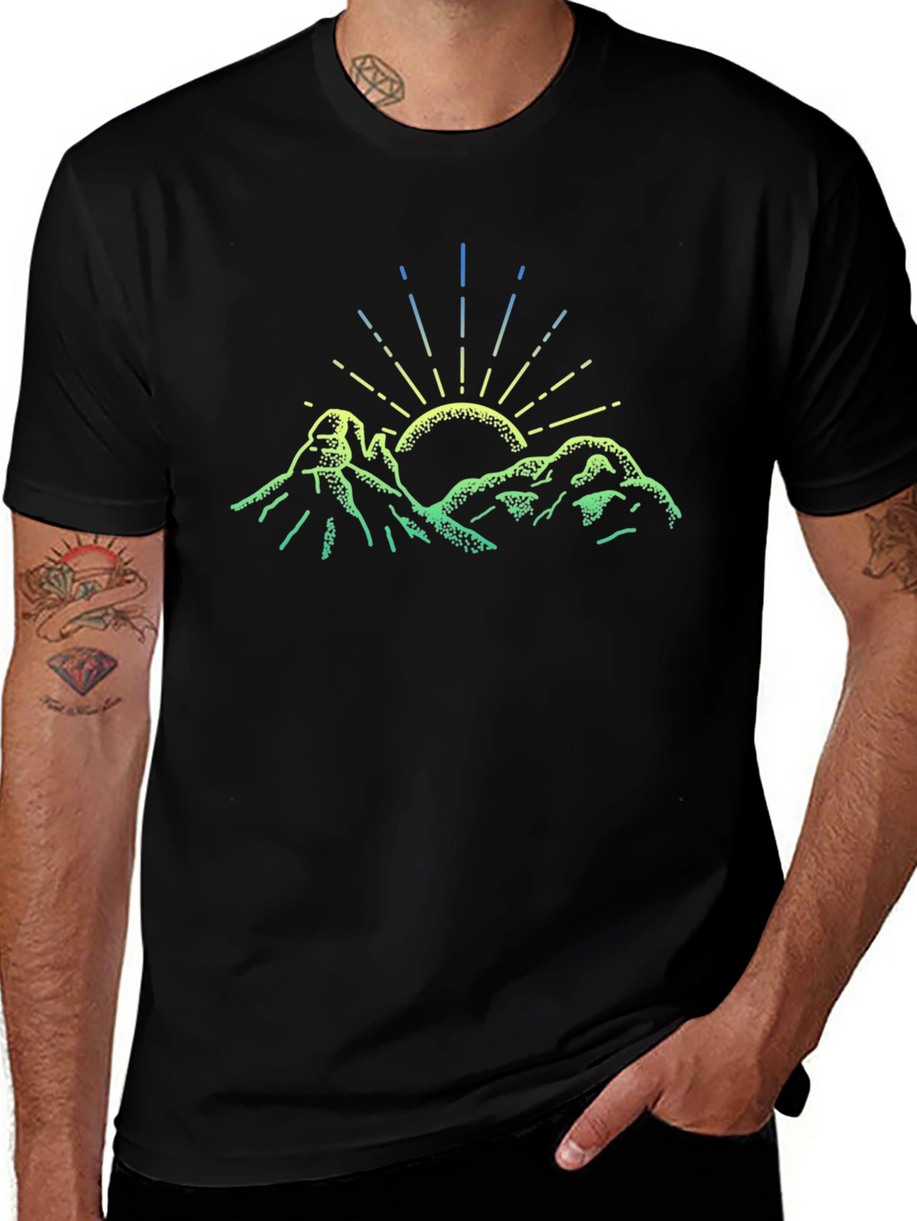 Mountain Sun Graphic Tee - Black Cotton T-Shirt