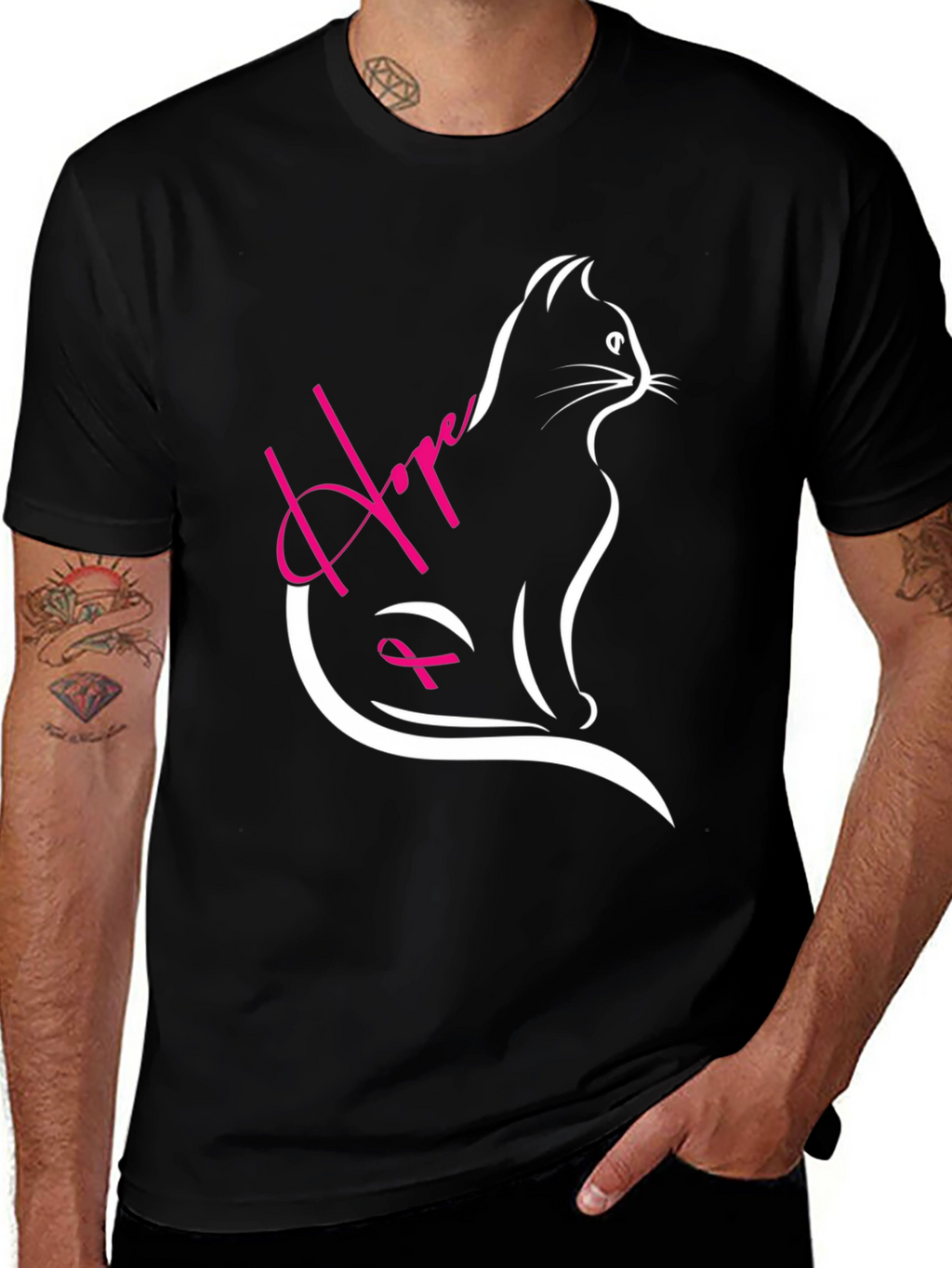 Hope Cat T-Shirt - Breast Cancer Awareness Tee
