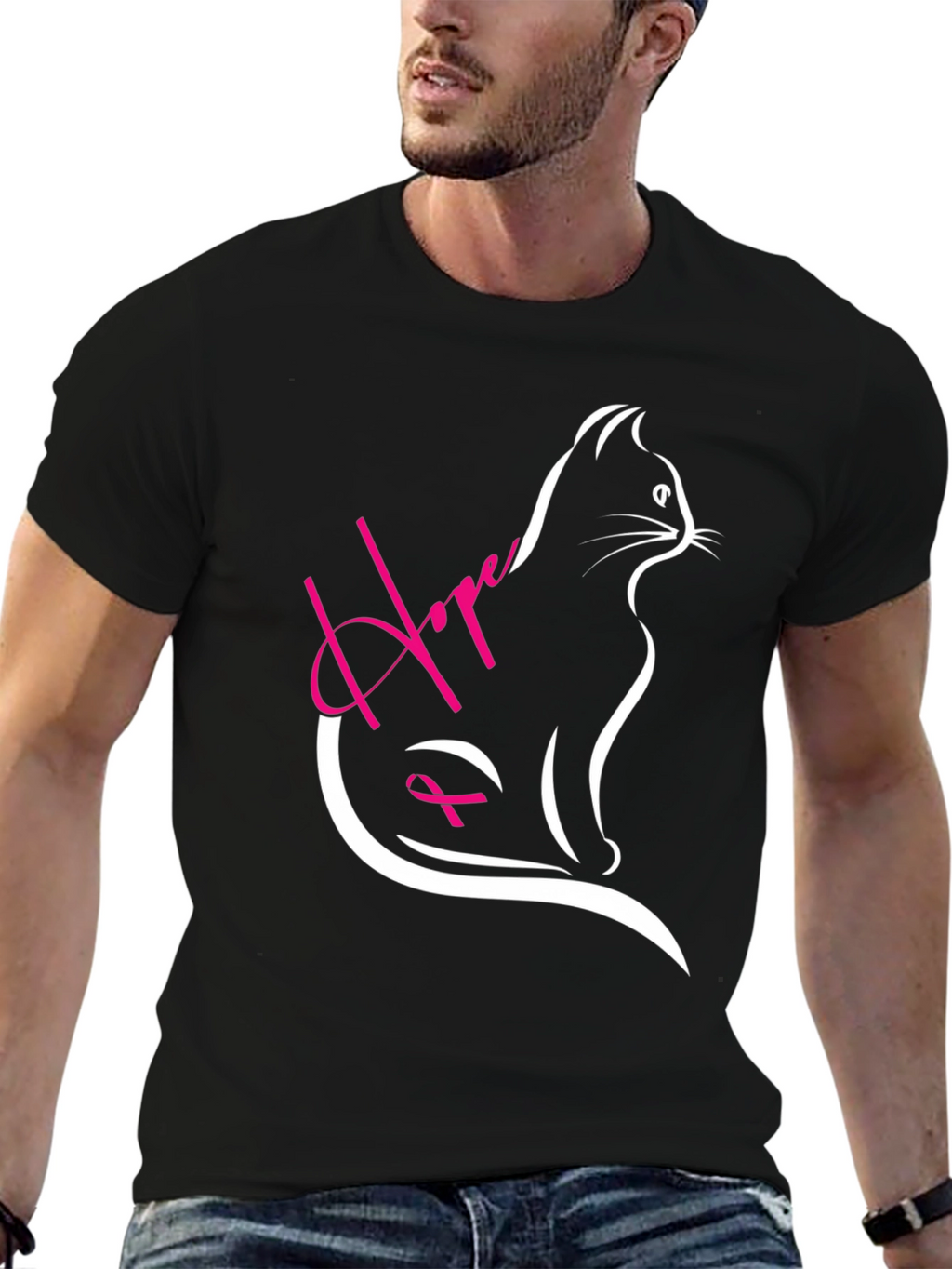 Hope Cat T-Shirt - Breast Cancer Awareness Tee
