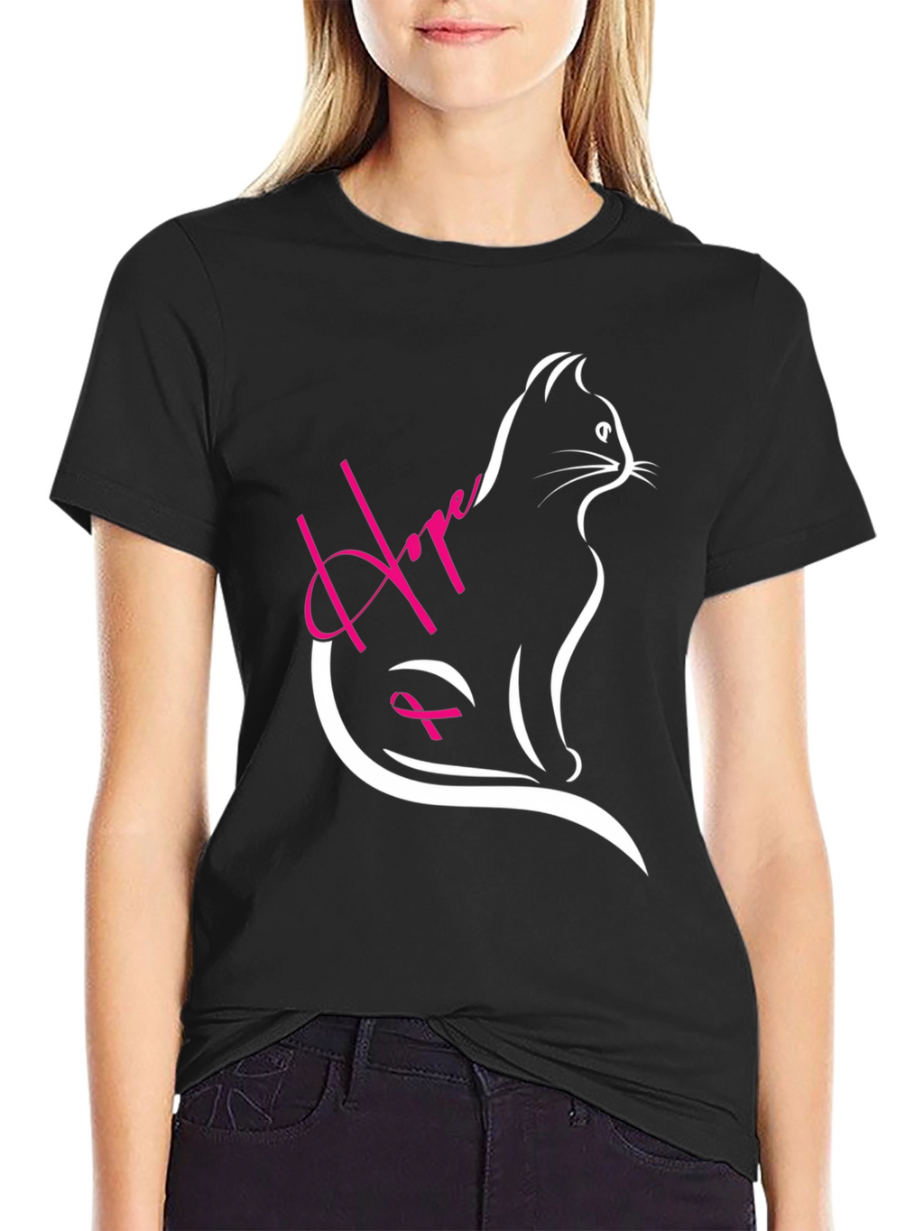 Hope Cat T-Shirt - Breast Cancer Awareness Tee