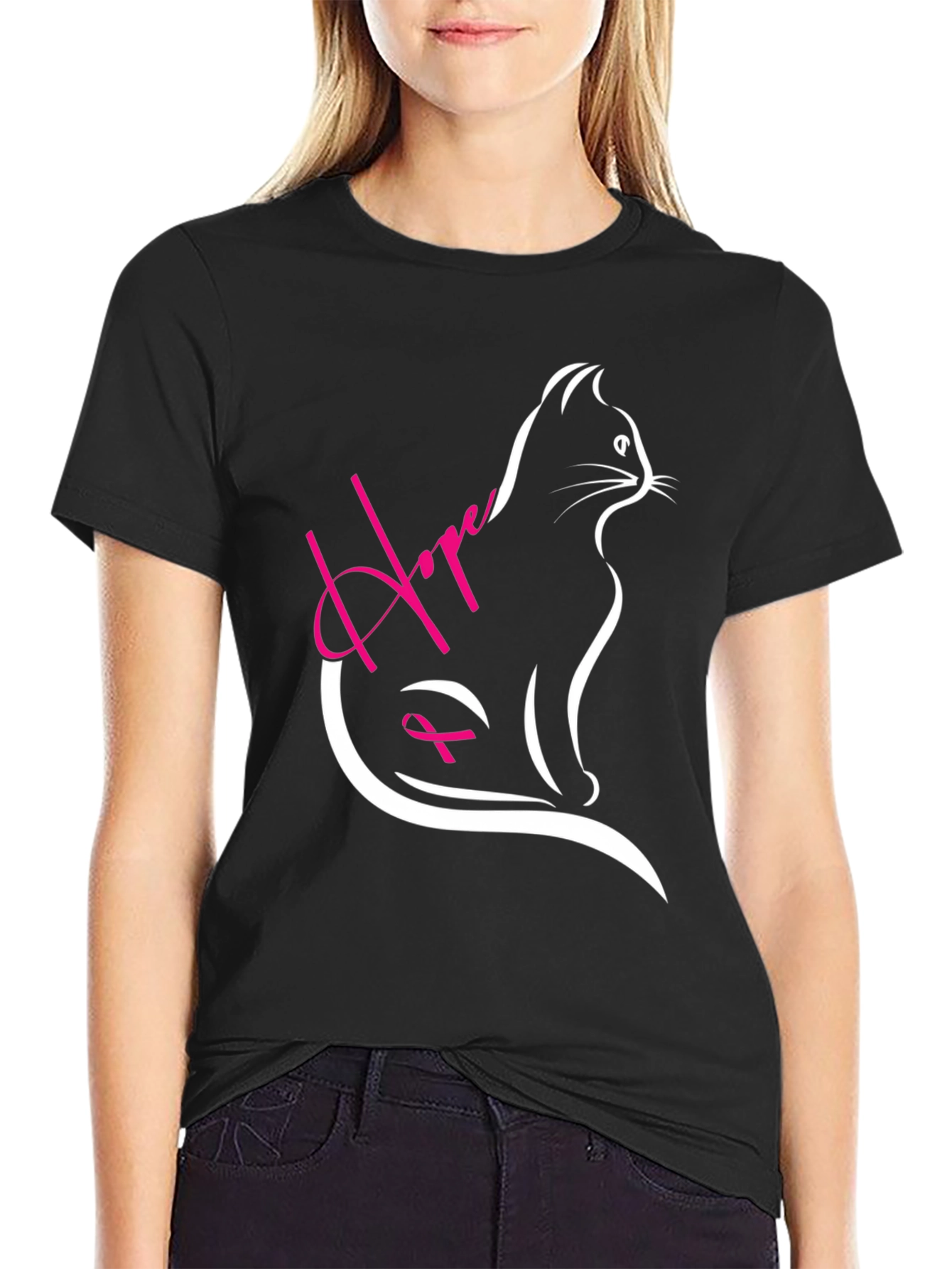 Hope Cat T-Shirt - Breast Cancer Awareness Tee