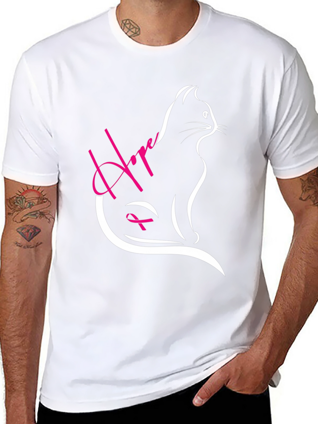 Hope Cat T-Shirt - Breast Cancer Awareness Tee