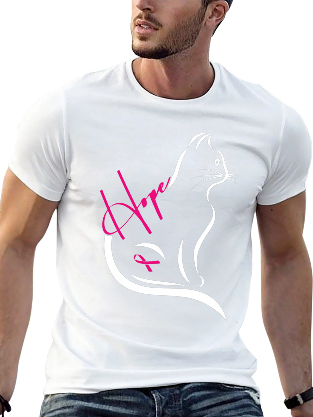 Hope Cat T-Shirt - Breast Cancer Awareness Tee