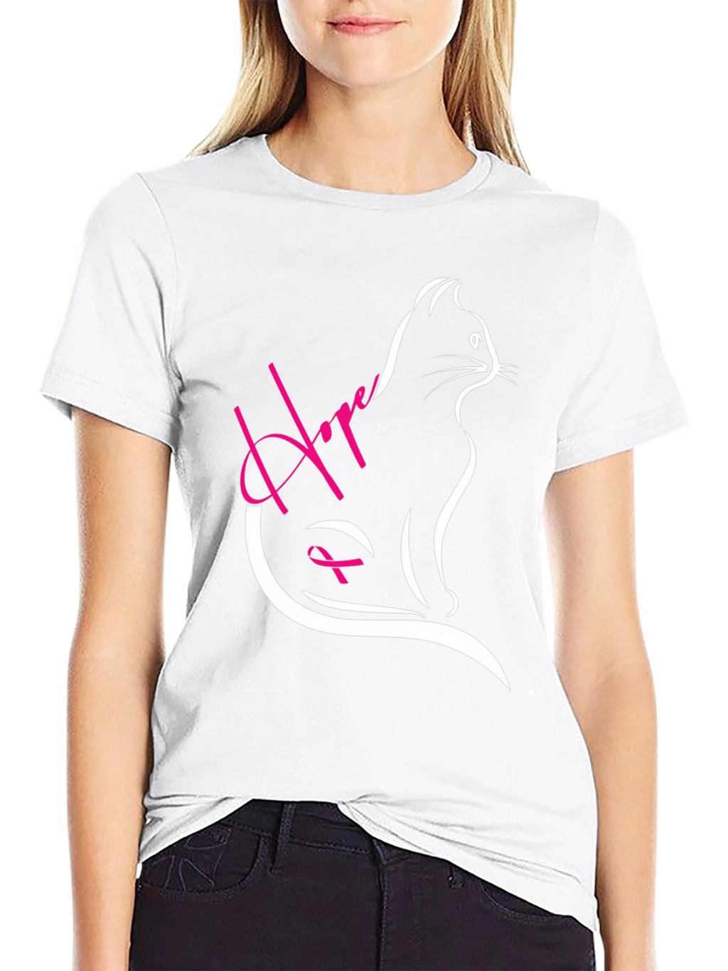 Hope Cat T-Shirt - Breast Cancer Awareness Tee