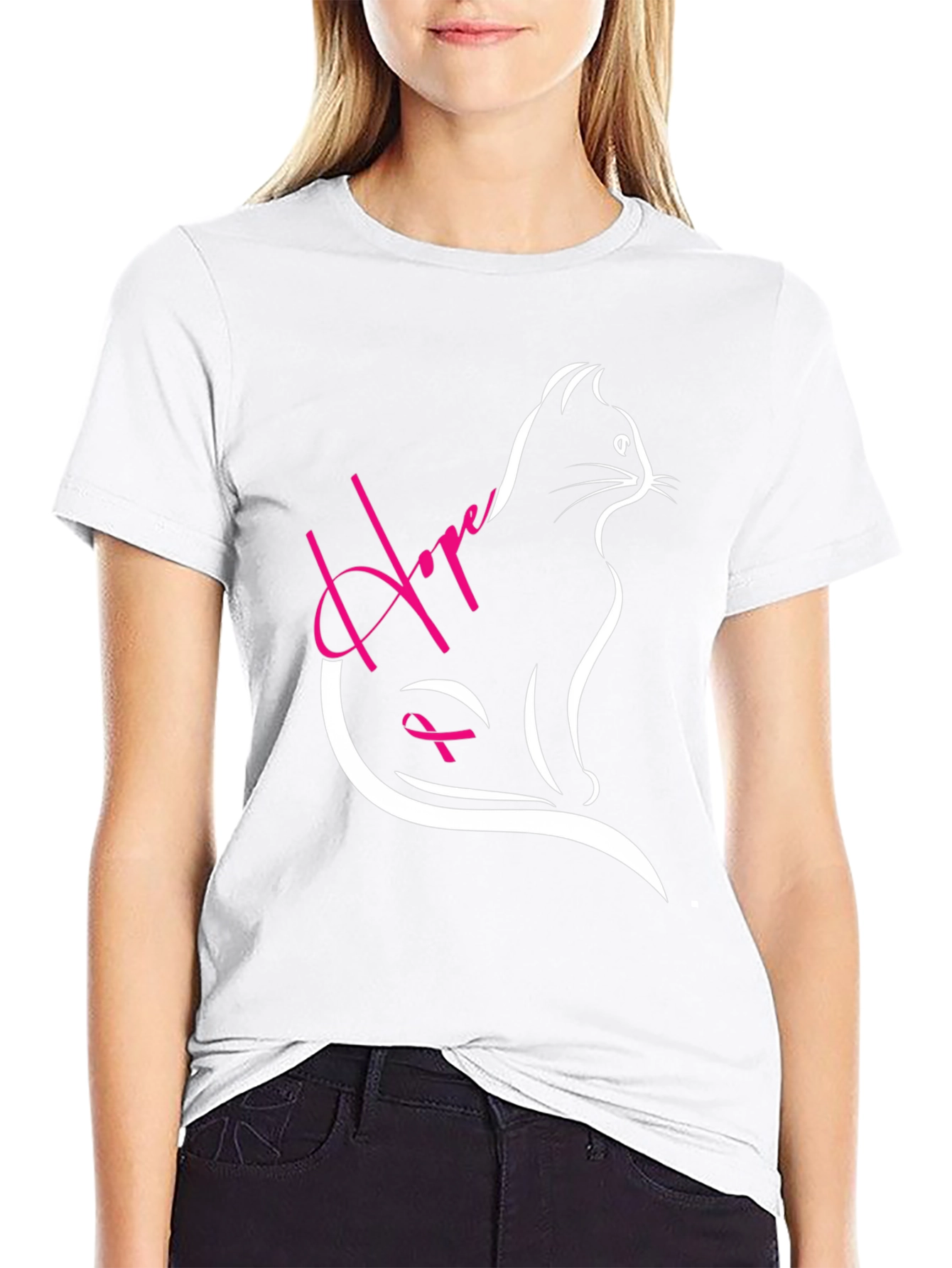 Hope Cat T-Shirt - Breast Cancer Awareness Tee