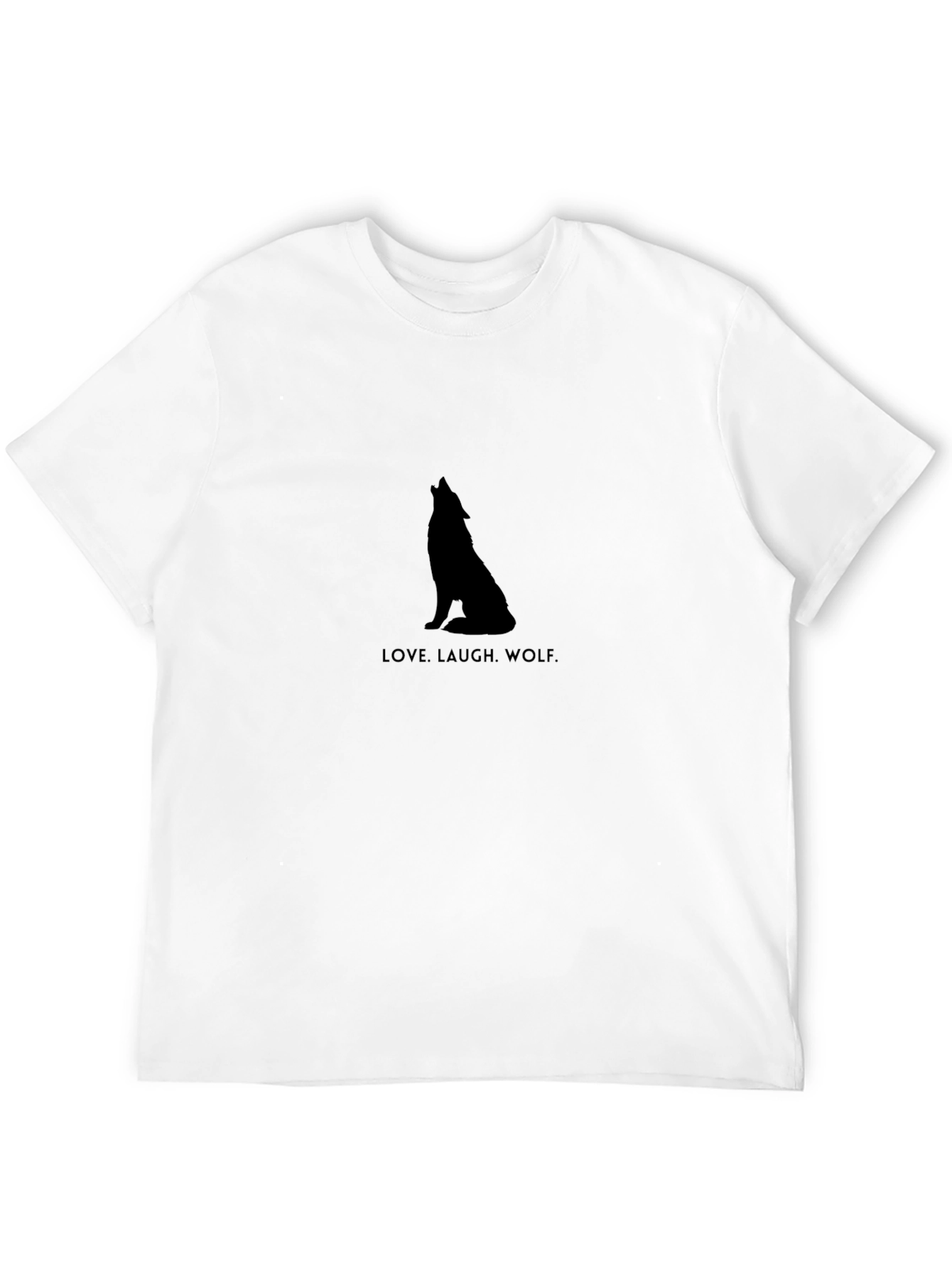 Love Laugh Wolf Black Graphic T-Shirt