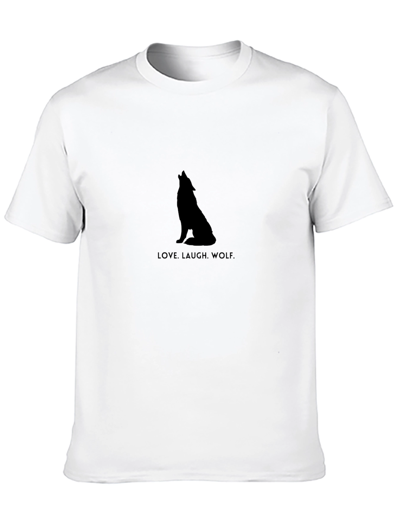 Love Laugh Wolf Black Graphic T-Shirt