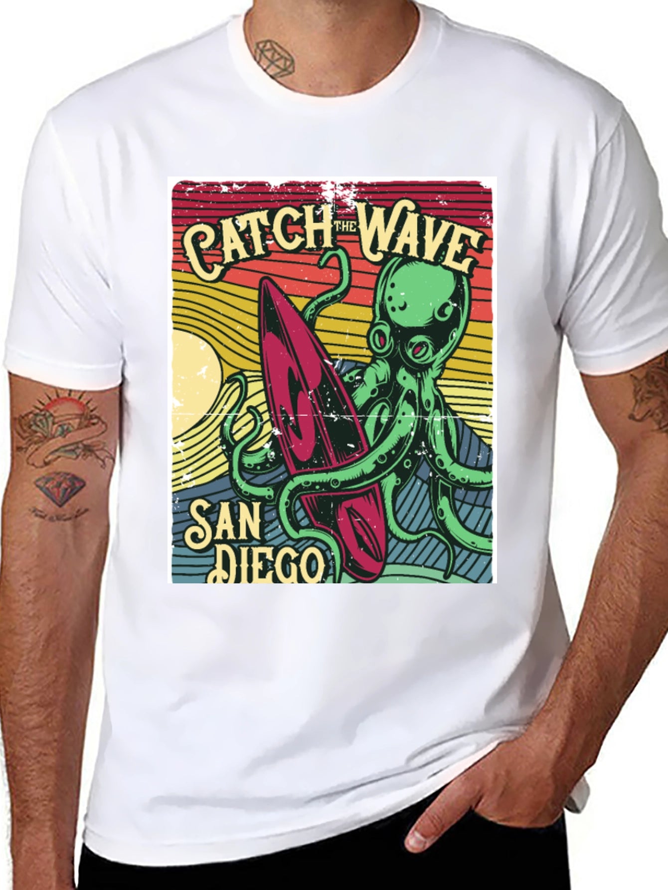 Catch the Wave San Diego T-Shirt Octopus Surfboard