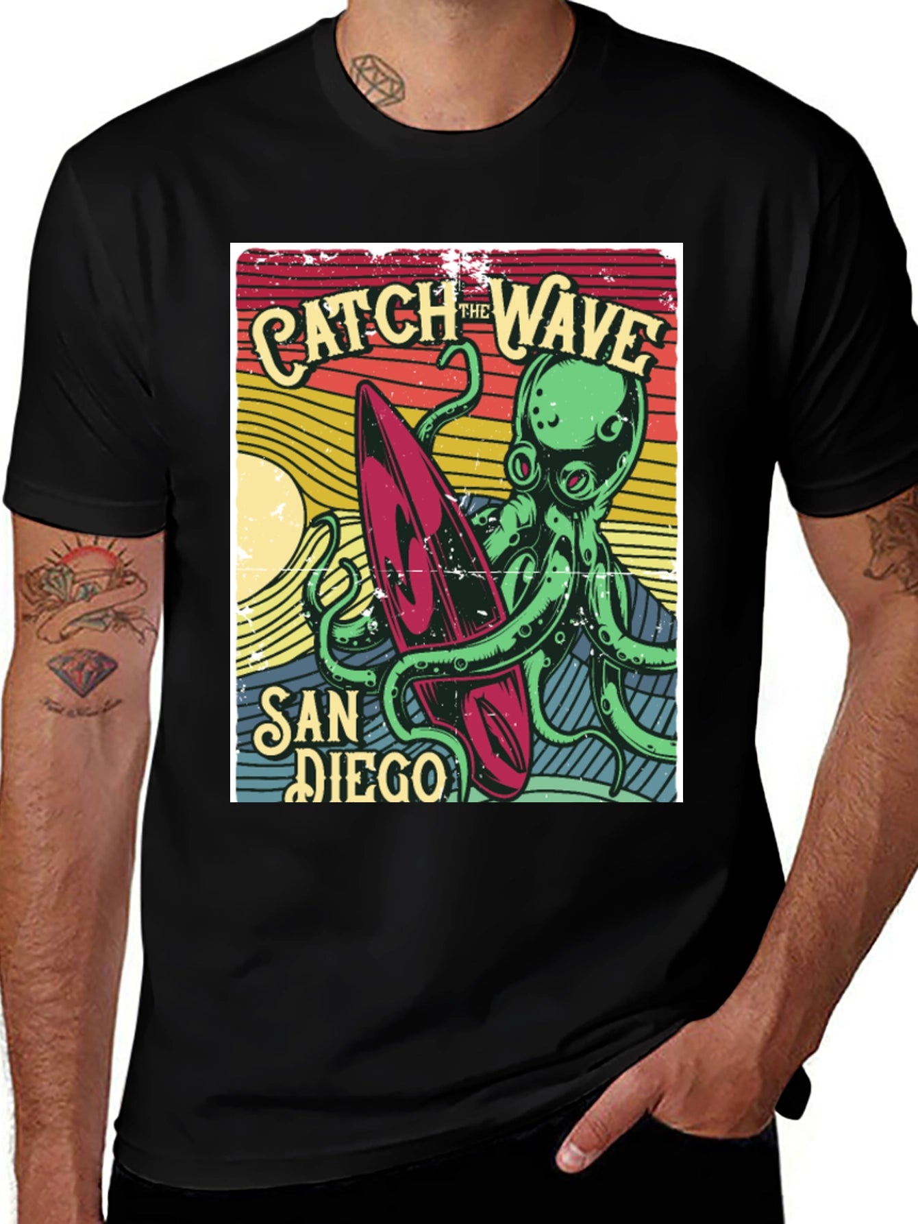 Catch the Wave San Diego T-Shirt Octopus Surfboard