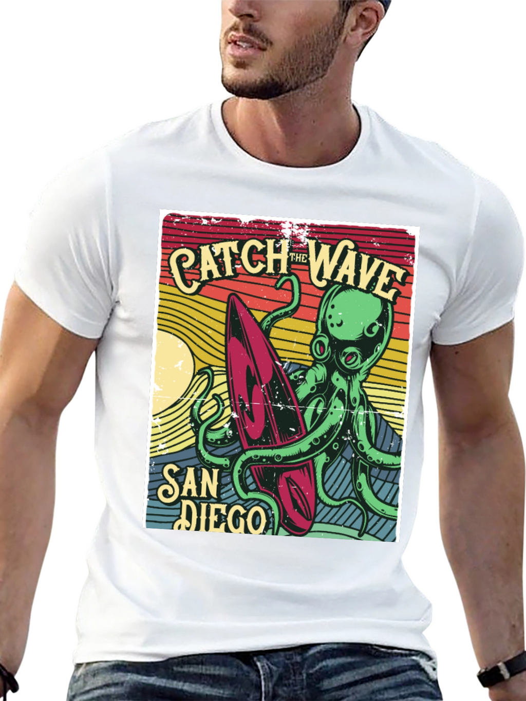 Catch the Wave San Diego T-Shirt Octopus Surfboard
