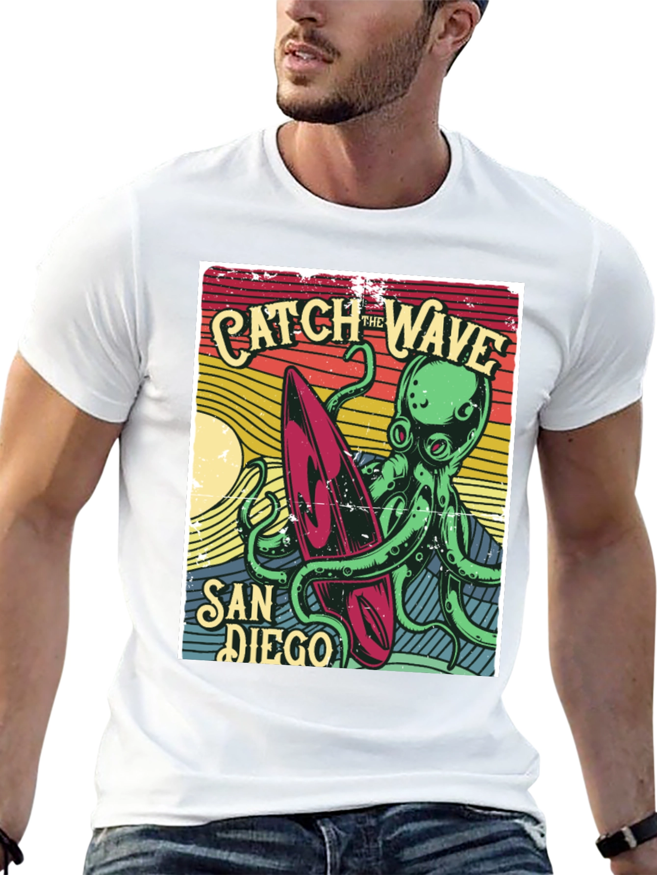Catch the Wave San Diego T-Shirt Octopus Surfboard