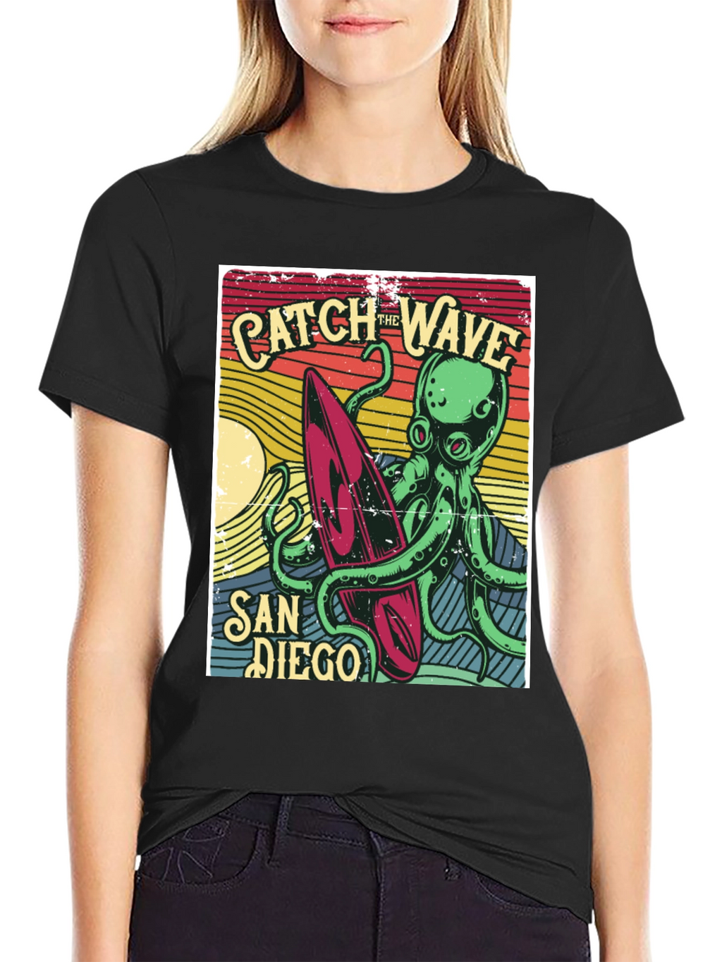 Catch the Wave San Diego T-Shirt Octopus Surfboard