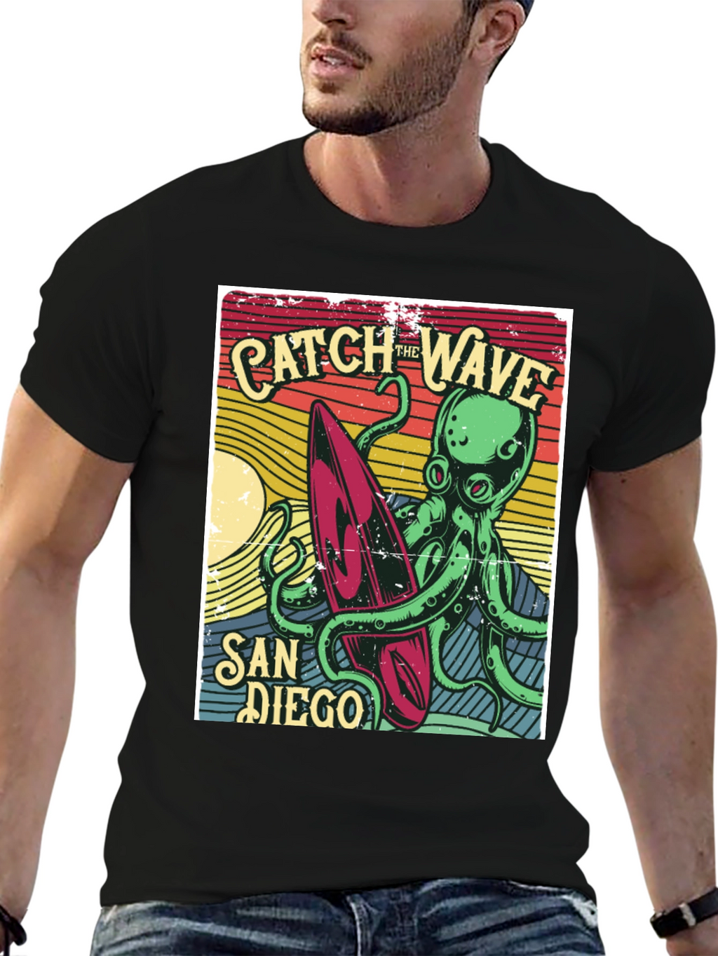 Catch the Wave San Diego T-Shirt Octopus Surfboard