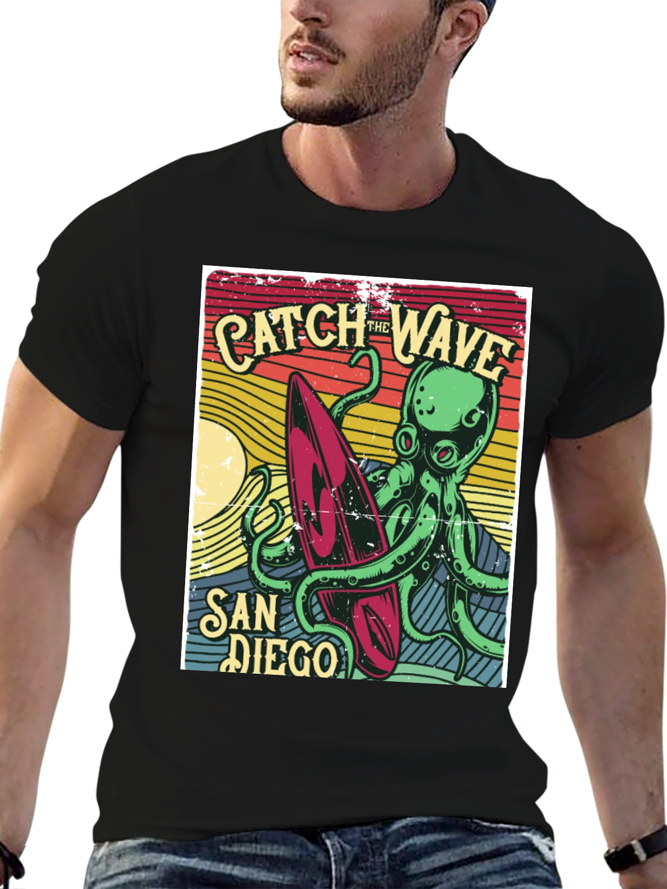 Catch the Wave San Diego T-Shirt Octopus Surfboard