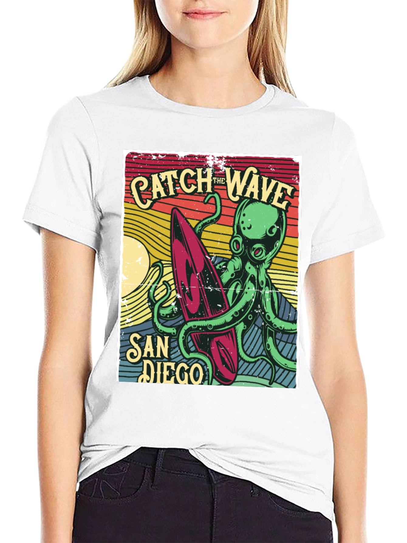 Catch the Wave San Diego T-Shirt Octopus Surfboard