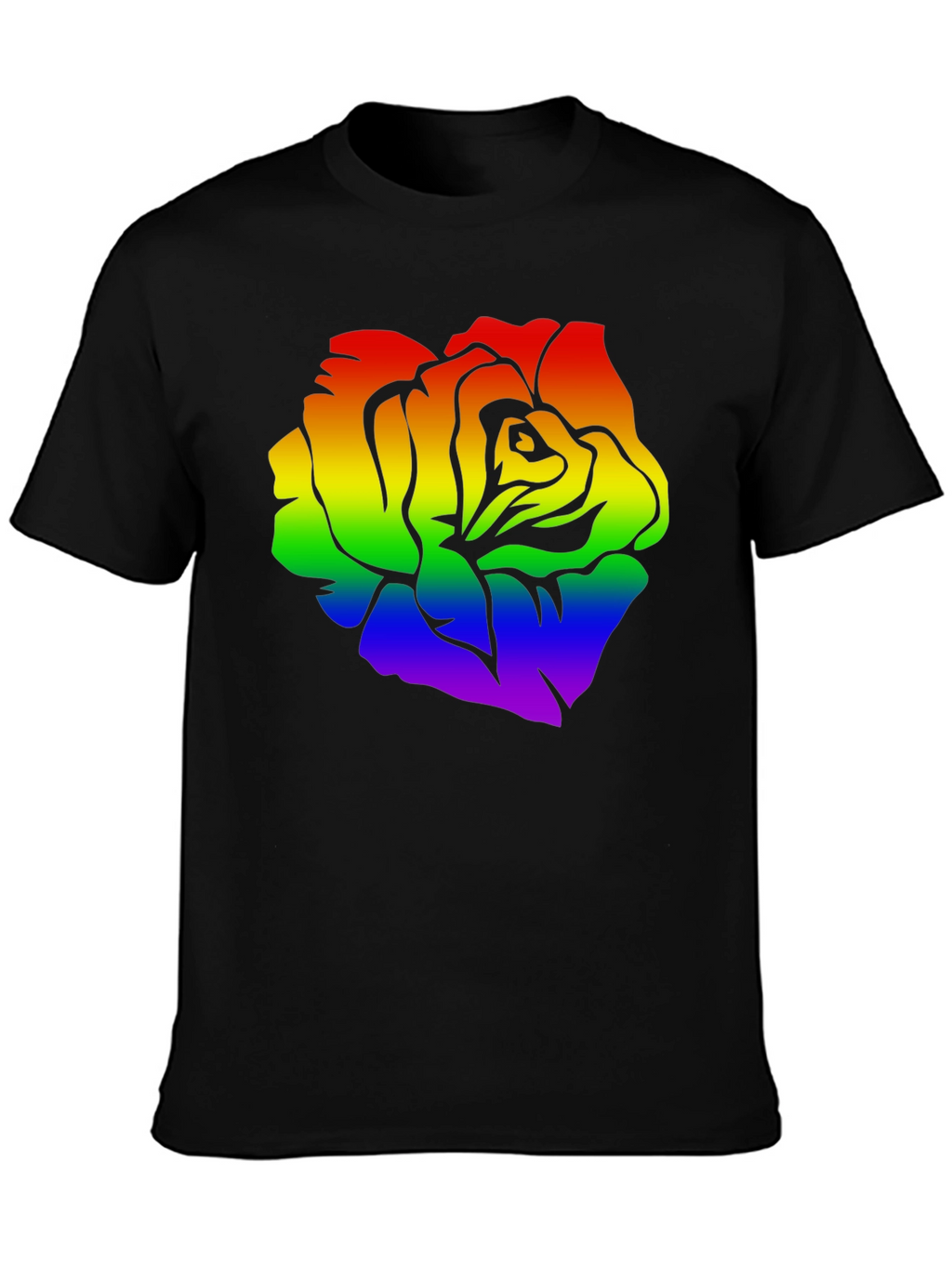Rainbow Rose Graphic Black T-Shirt