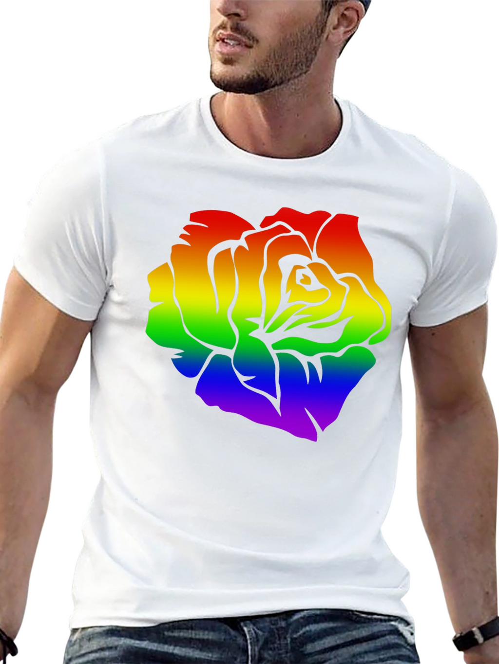 Rainbow Rose Graphic Black T-Shirt