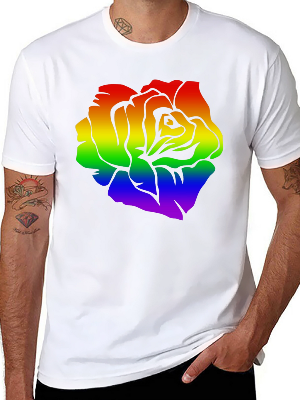 Rainbow Rose Graphic Black T-Shirt