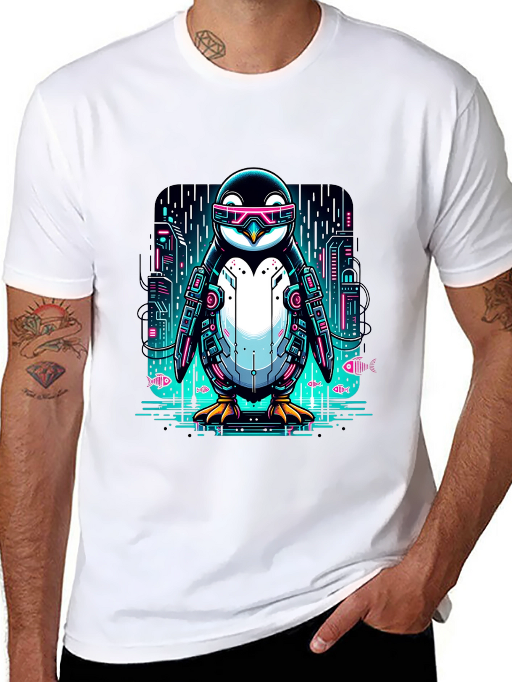 Cyber Penguin T-Shirt: Futuristic Style