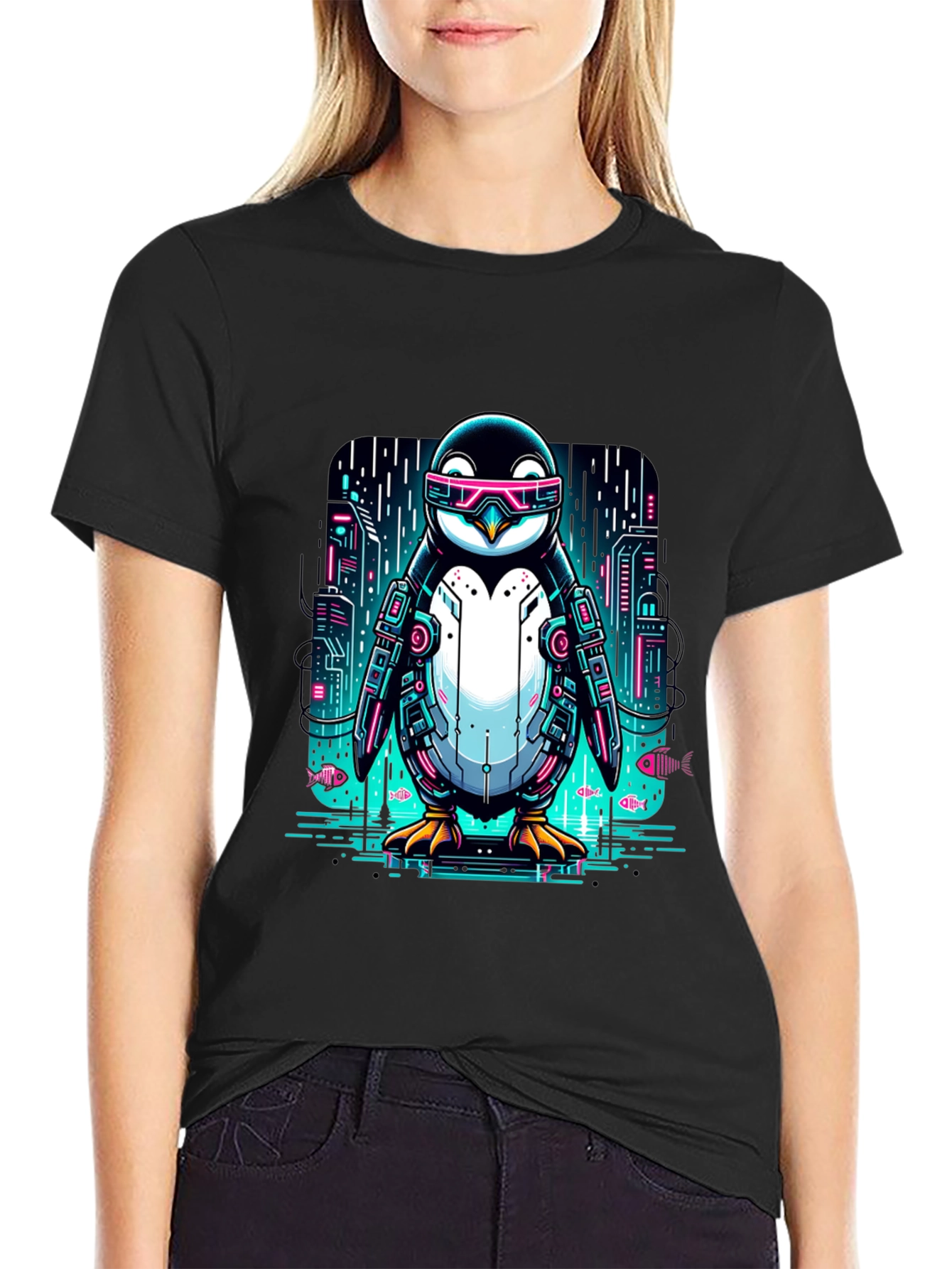 Cyber Penguin T-Shirt: Futuristic Style