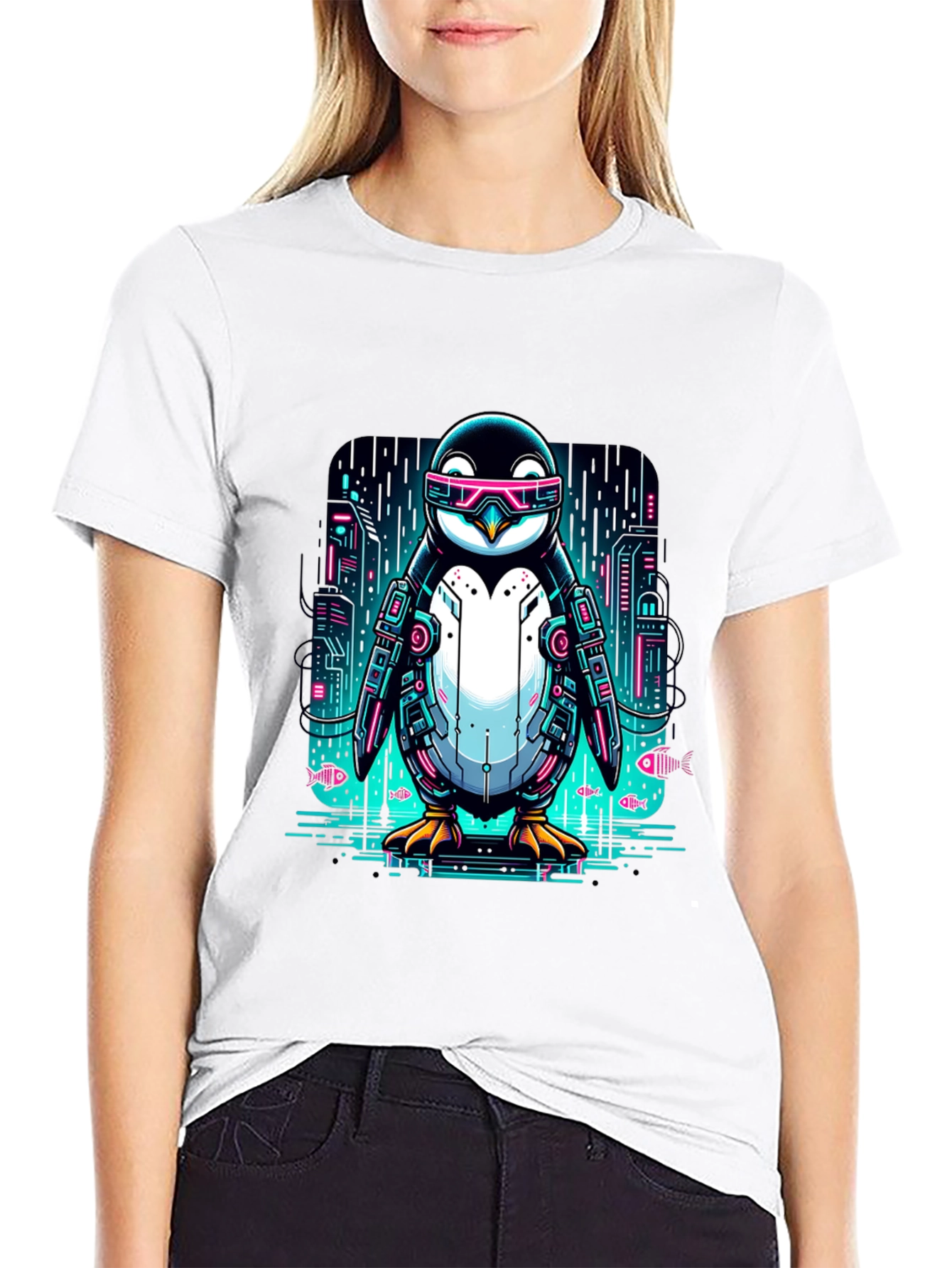 Cyber Penguin T-Shirt: Futuristic Style