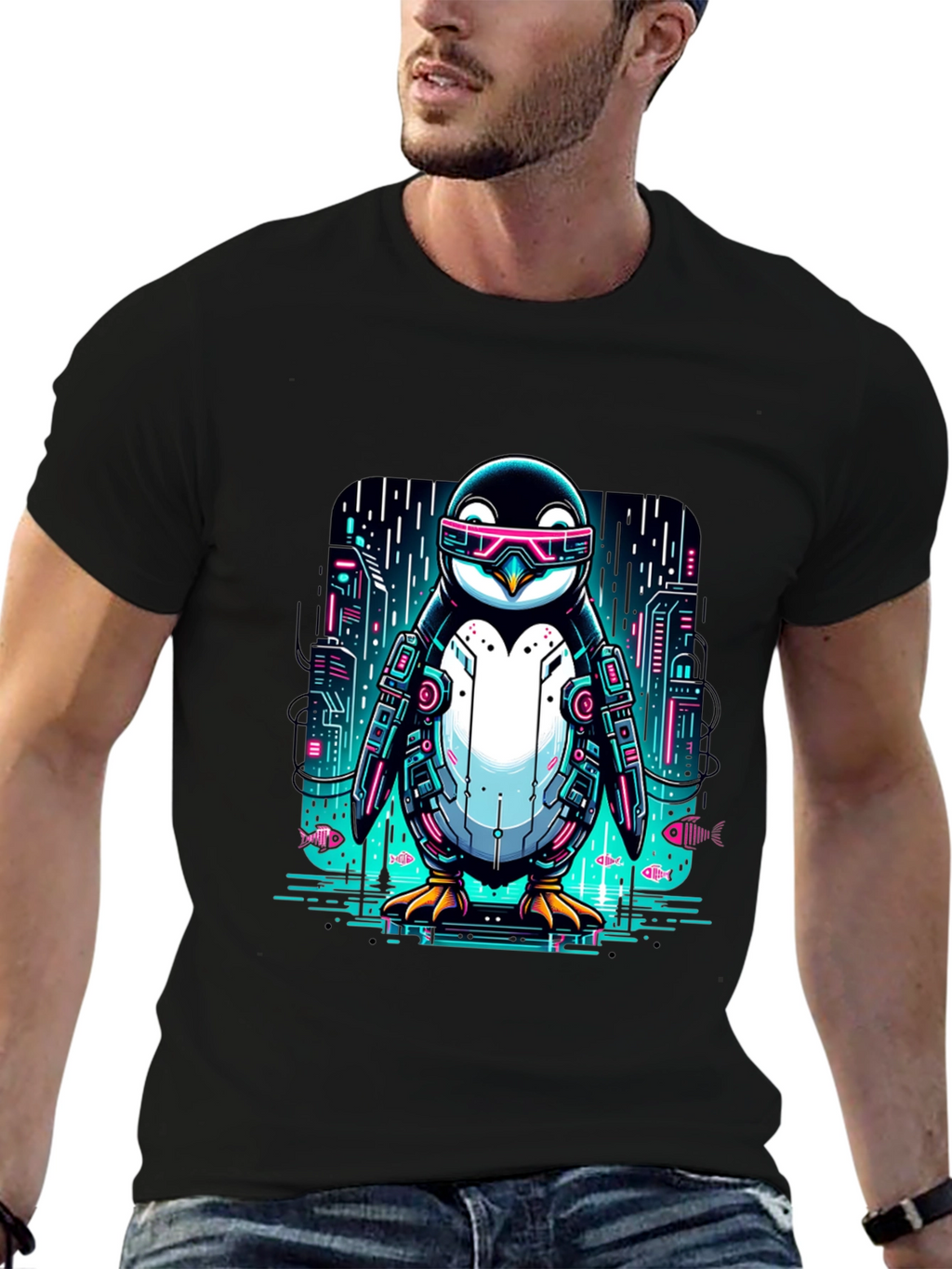 Cyber Penguin T-Shirt: Futuristic Style
