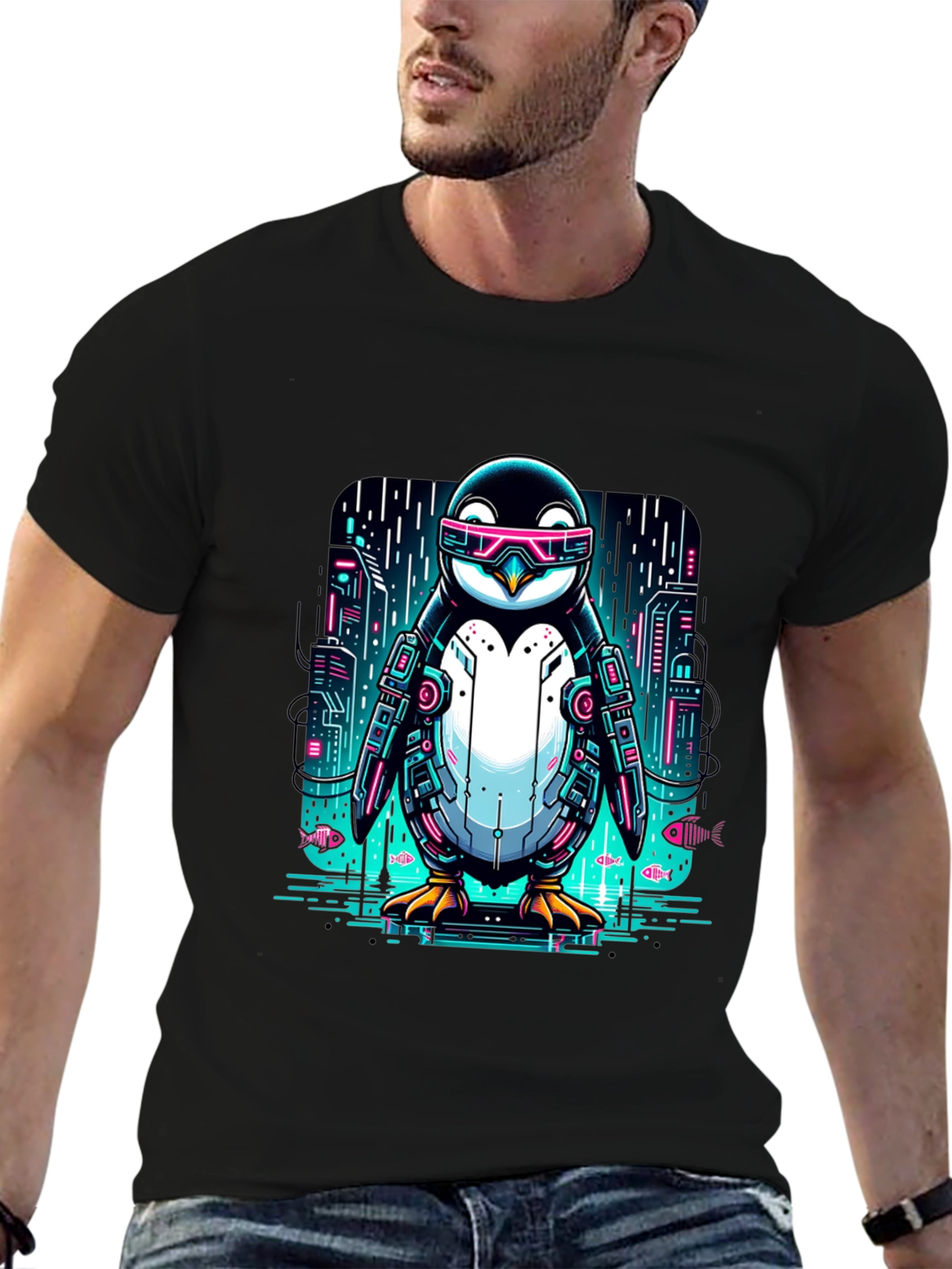 Cyber Penguin T-Shirt: Futuristic Style
