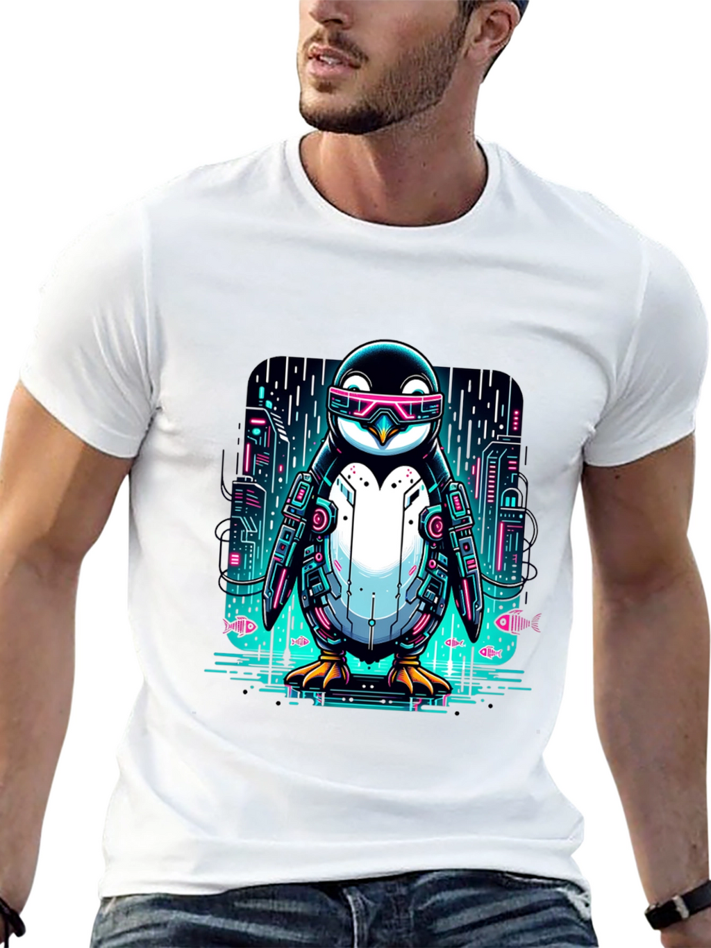 Cyber Penguin T-Shirt: Futuristic Style