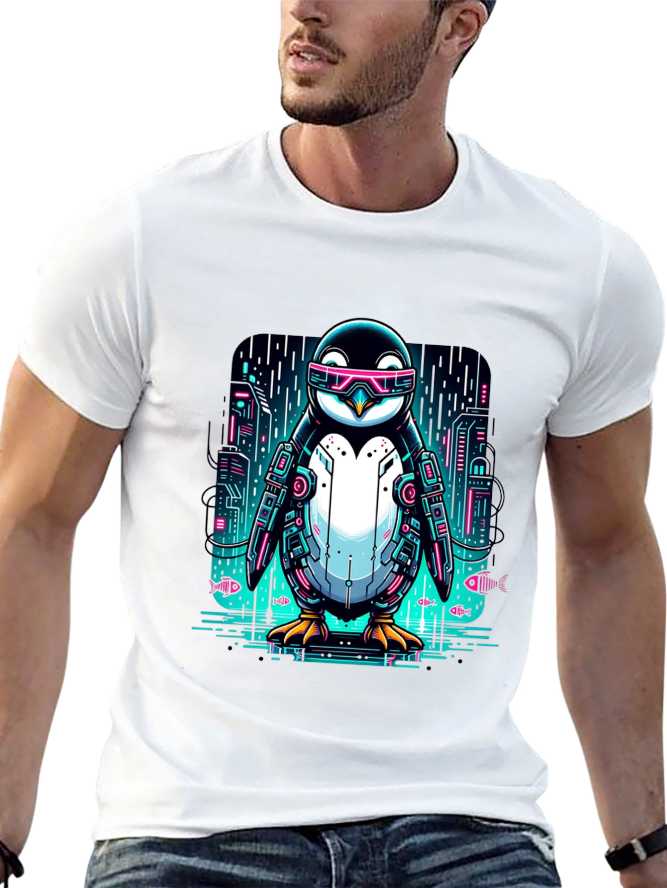 Cyber Penguin T-Shirt: Futuristic Style