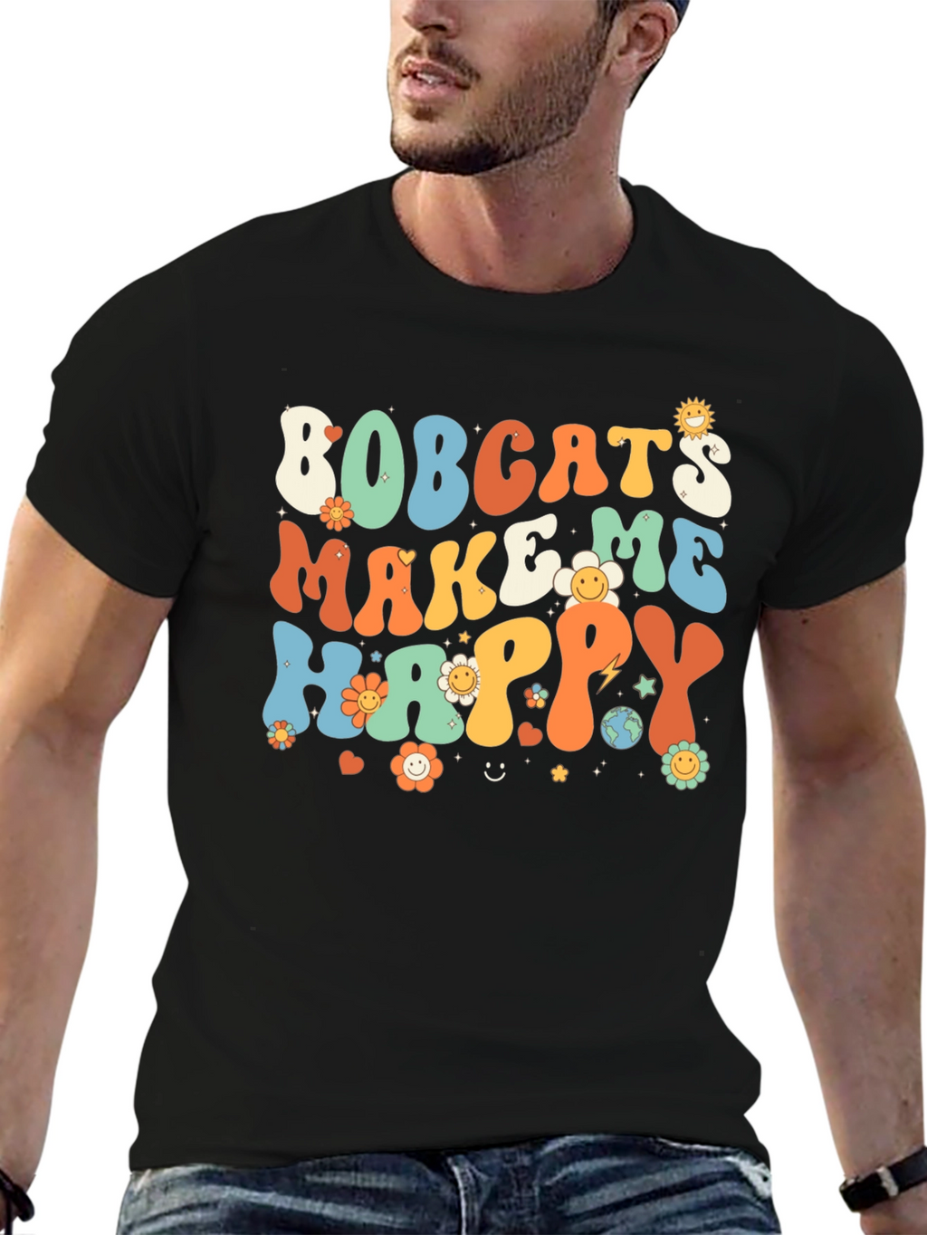 Bobcats Make Me Happy Retro T-Shirt