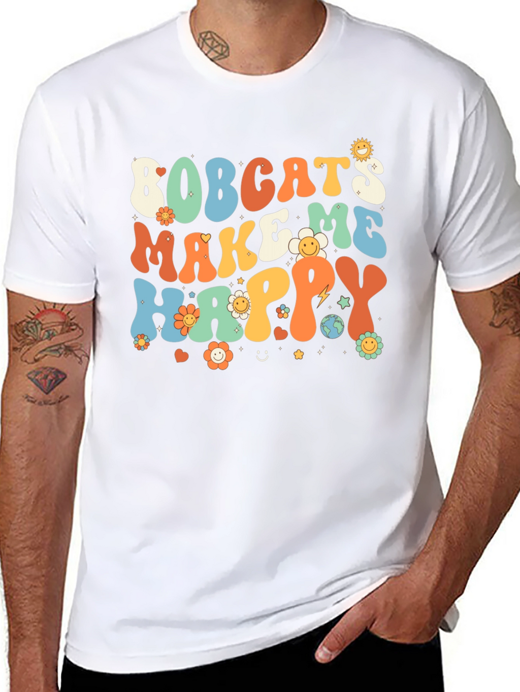 Bobcats Make Me Happy Retro T-Shirt