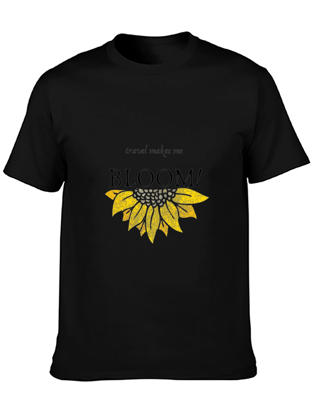 Travel Makes Me Bloom Black Graphic Tee