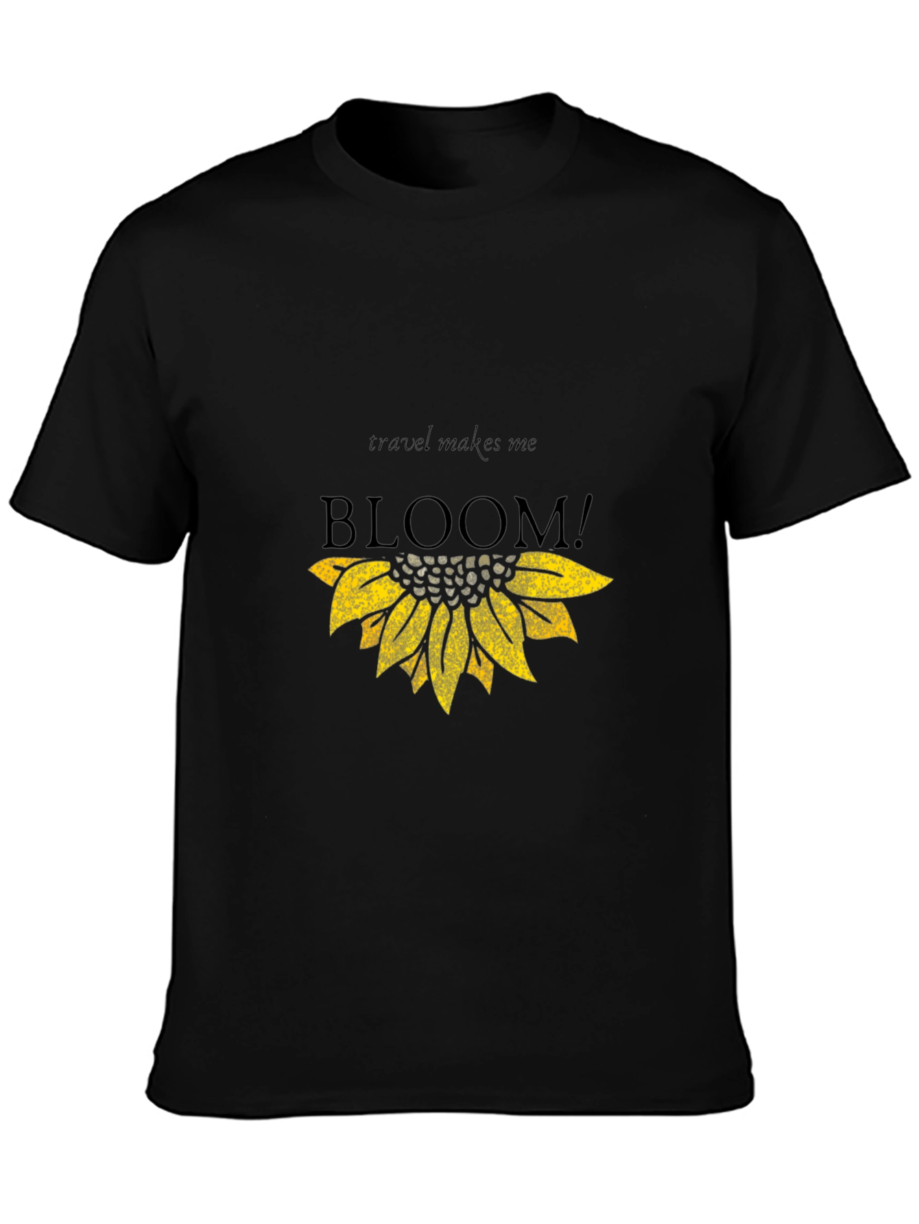 Travel Makes Me Bloom Black Graphic Tee