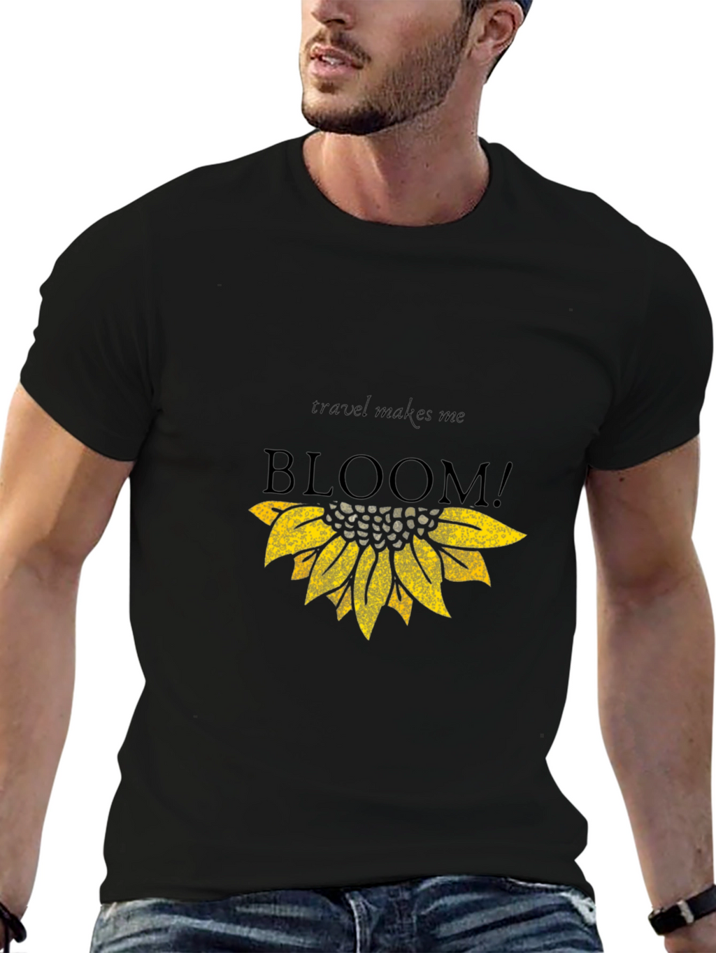 Travel Makes Me Bloom Black Graphic Tee