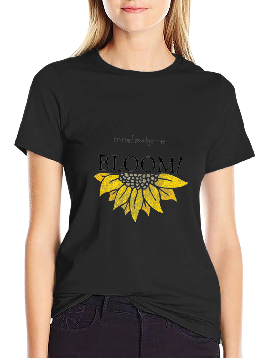 Travel Makes Me Bloom Black Graphic Tee