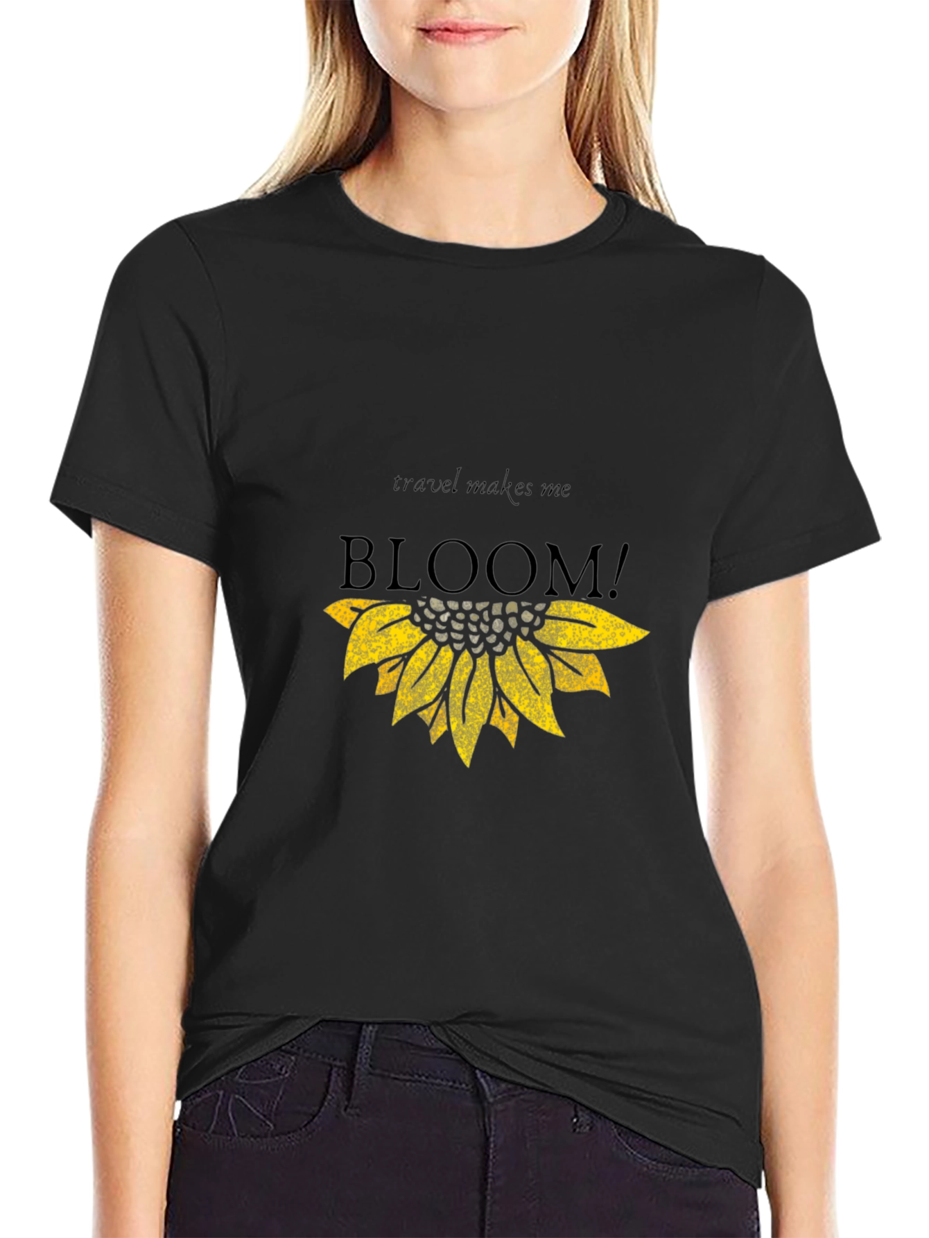 Travel Makes Me Bloom Black Graphic Tee