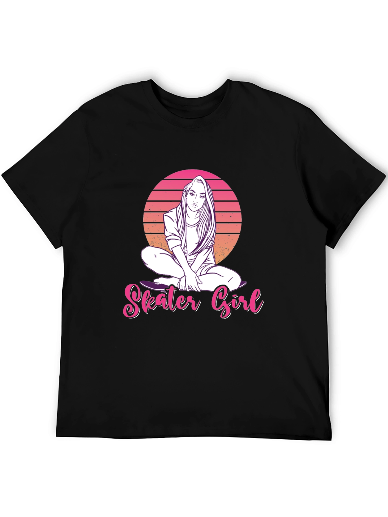 Skater Girl Graphic Tee - Retro Sunset Design