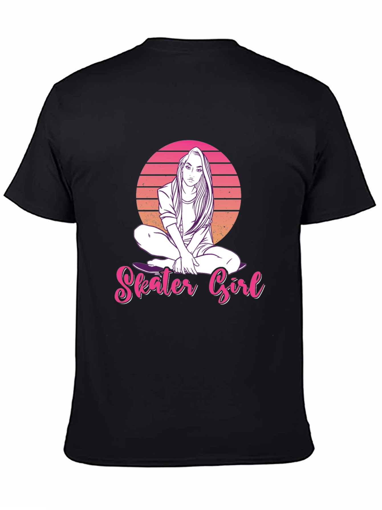 Skater Girl Graphic Tee - Retro Sunset Design