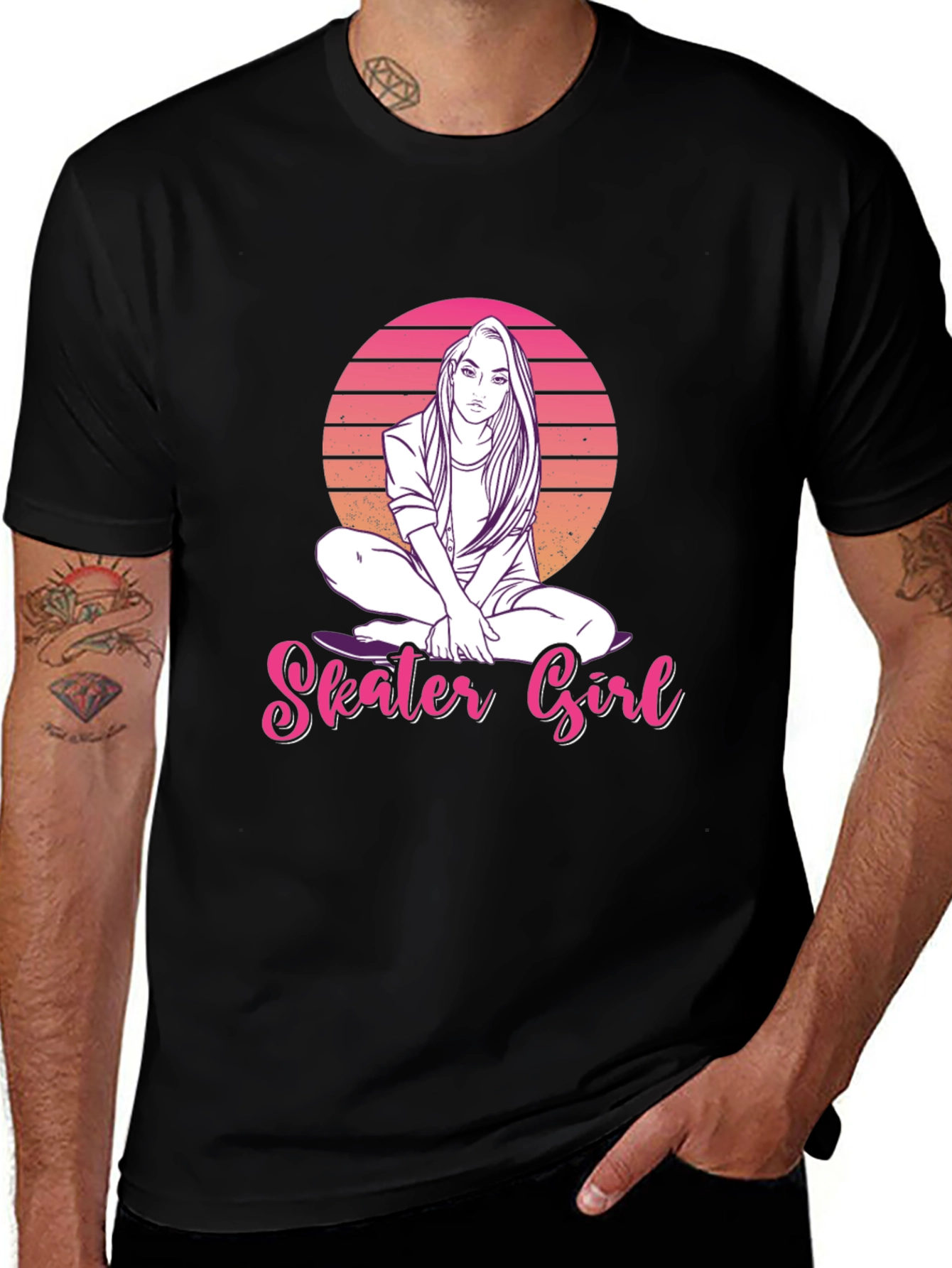 Skater Girl Graphic Tee - Retro Sunset Design