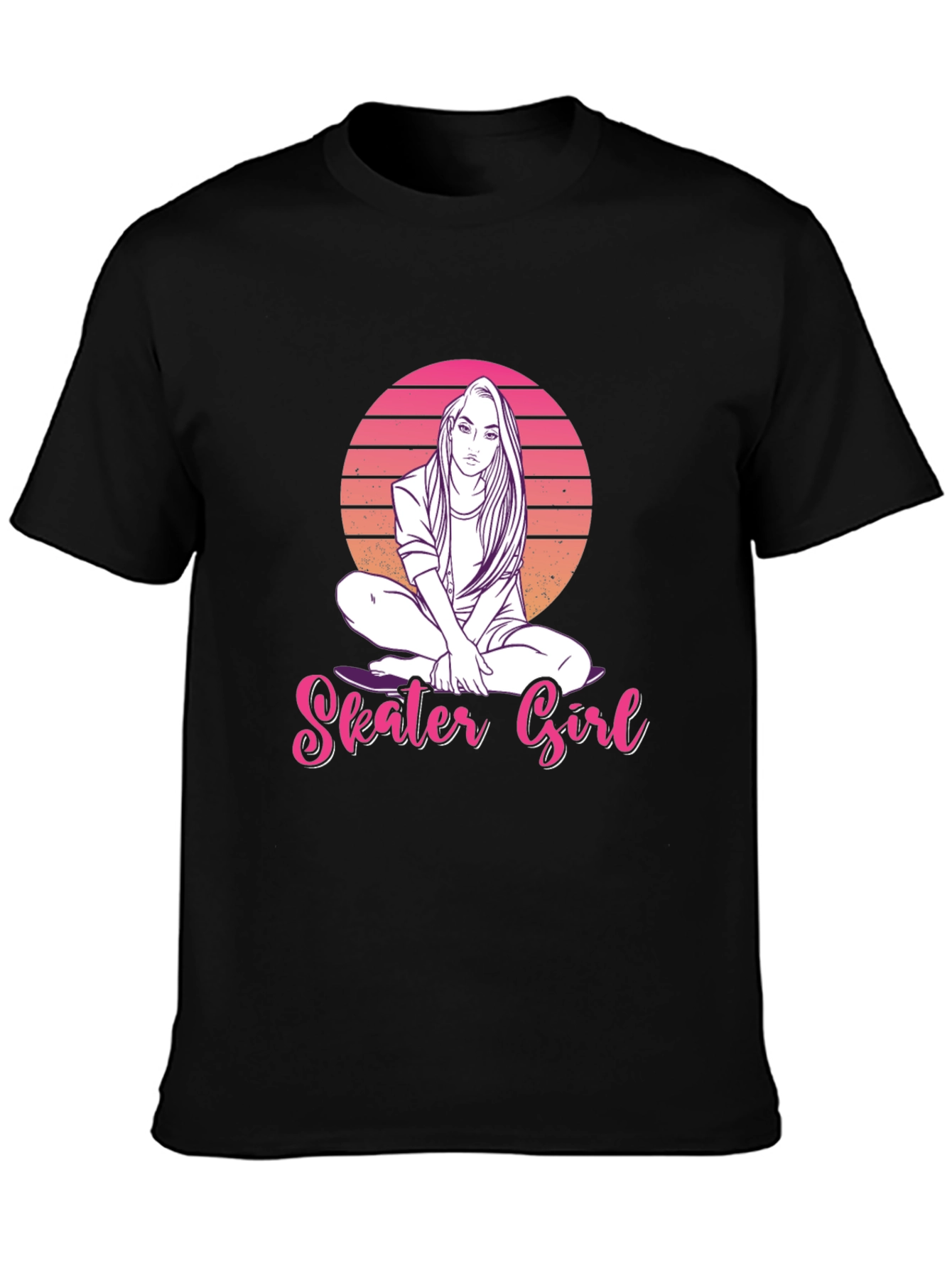 Skater Girl Graphic Tee - Retro Sunset Design