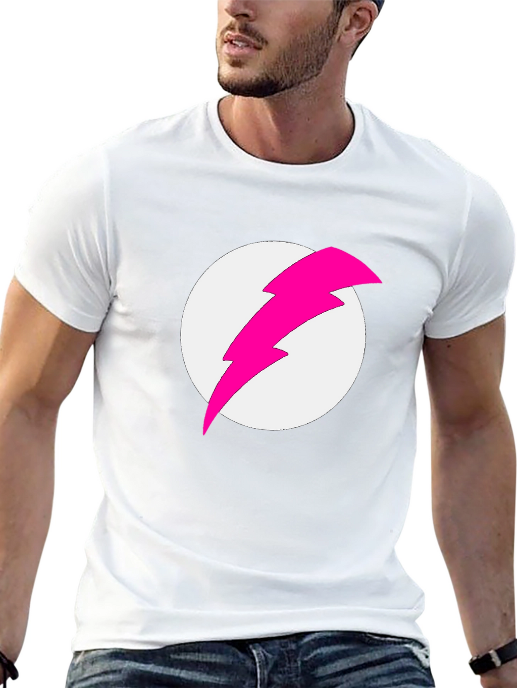 Black T-Shirt with Pink Lightning Bolt Graphic