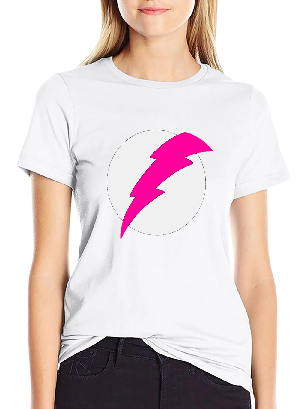 Black T-Shirt with Pink Lightning Bolt Graphic