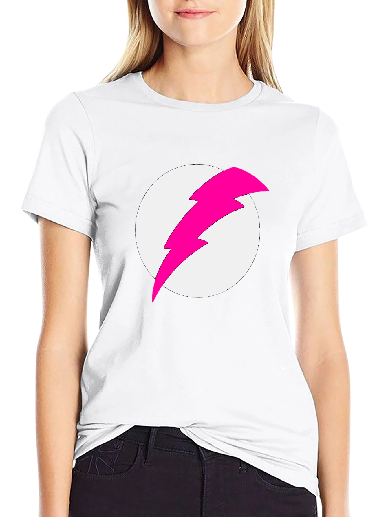 Black T-Shirt with Pink Lightning Bolt Graphic