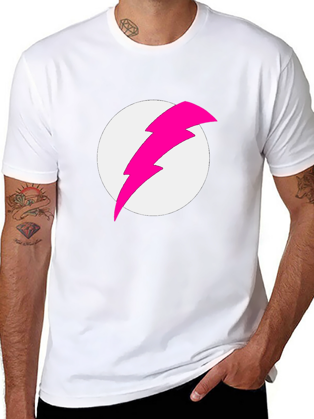 Black T-Shirt with Pink Lightning Bolt Graphic