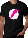 Black T-Shirt with Pink Lightning Bolt Graphic