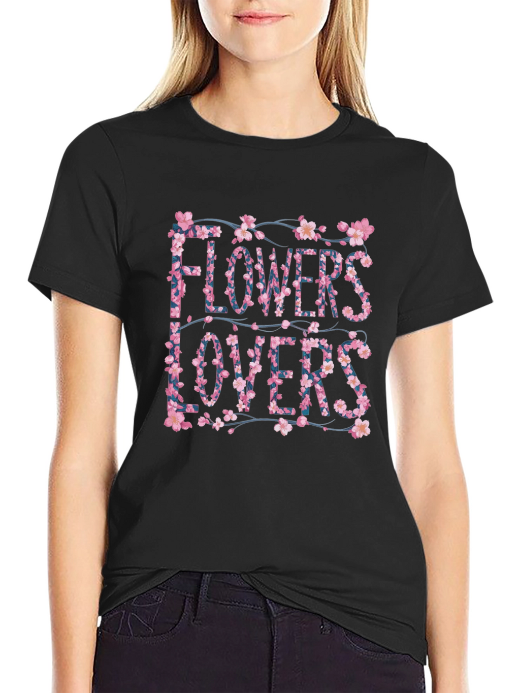 Floral Flowers Lovers Graphic Black T-Shirt