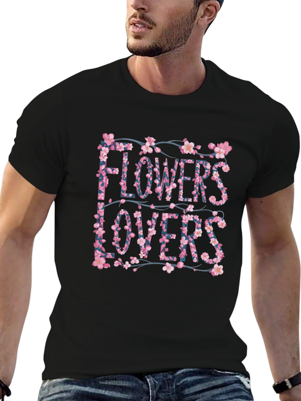 Floral Flowers Lovers Graphic Black T-Shirt