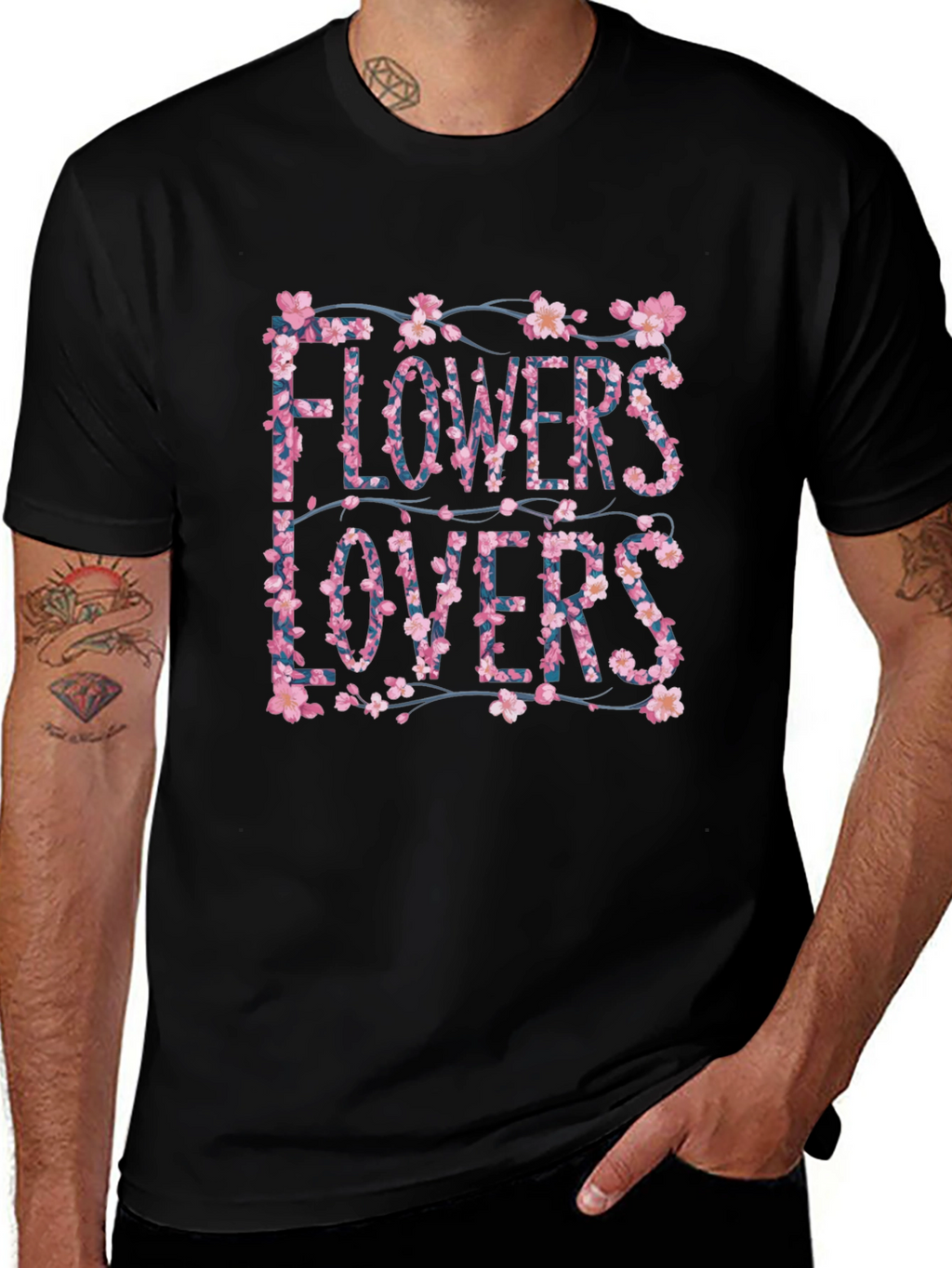 Floral Flowers Lovers Graphic Black T-Shirt